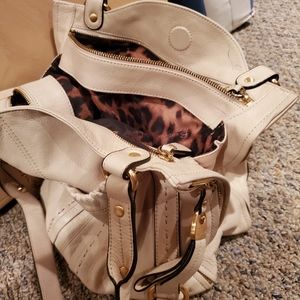 B.Makowsky leather large cream handbag